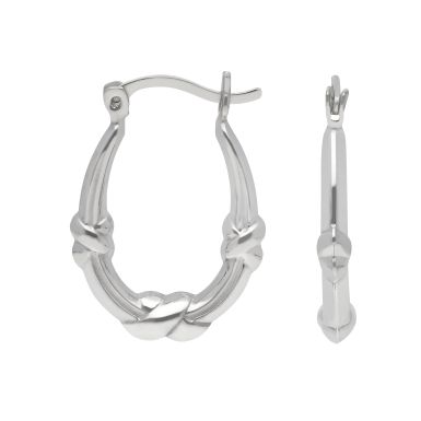 New Sterling Silver Fancy Oval Creole Hoop Earrings