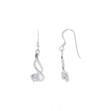 New Sterling Silver Cubic Zirconia Set Swirl Drop Earrings