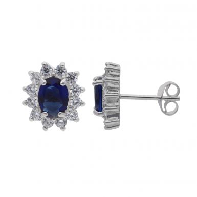 New Silver Blue & White Cubic Zirconia Cluster Stud Earrings