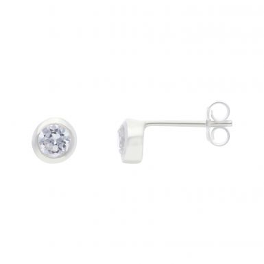 New Sterling Silver 4mm Cubic Zirconia Rub-Over Stud Earrings