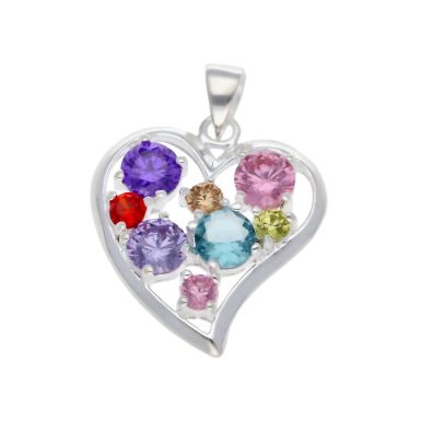 New Silver Multicoloured Cubic Zirconia Heart Pendant