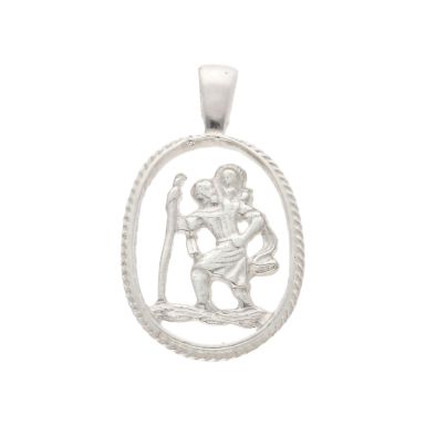 New Sterling Silver Cut-Out Open St Christopher Pendant