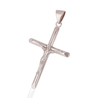 New Sterling Silver Large Polished Finish Crucifix Pendant