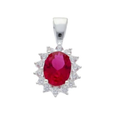 New Sterling Silver Red & White Cubic Zirconia Cluster Pendant