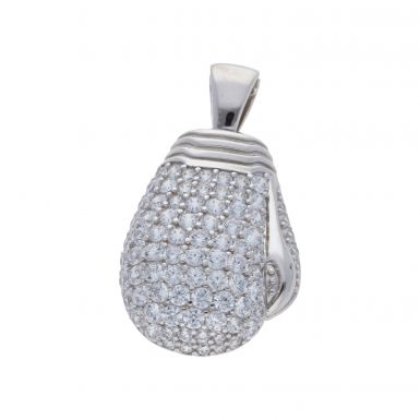 New Sterling Silver Cubic Zirconia Boxing Glove Pendant
