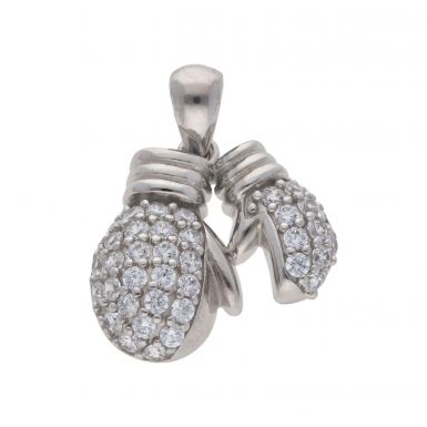 New Sterling Silver Cubic Zirconia Double Boxing Glove Pendant