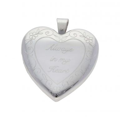 New Sterling Silver Memorial Heart Locket "Always In My Heart"