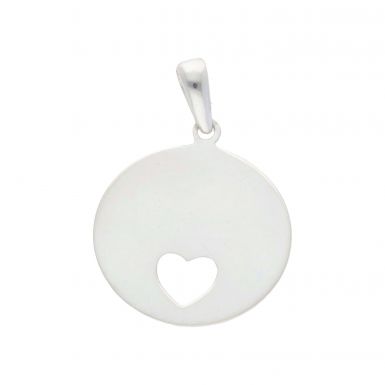 New Sterling Silver Cut-Out Heart Engraveable Round Disc Pendant