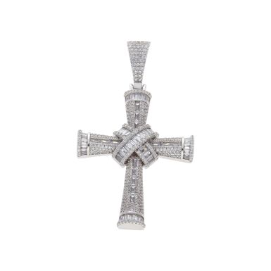 New Sterling Silver Cubic Zirconia Large Cross Pendant