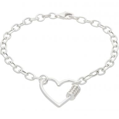 New Sterling Silver Cubic Zirconia Heart Charm Bracelet