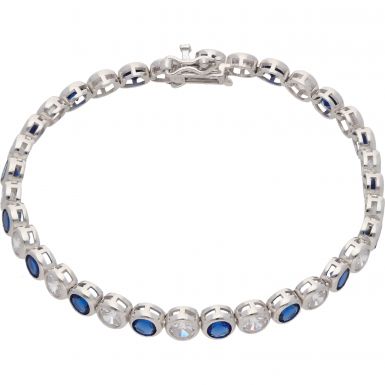 New Sterling Silver Blue Cubic Zirconia 7.5" Tennis Bracelet
