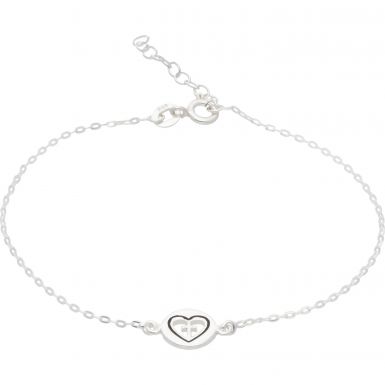 New Sterling Silver 6.5" Cross & Heart Bracelet