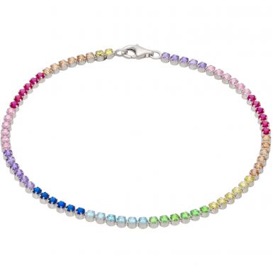 New Sterling Silver Gemstone Rainbow Tennis Style Bracelet