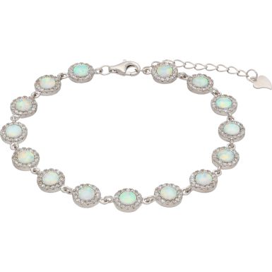 New Silver Synthetic Opal & Cubic Zirconia Ladies Bracelet