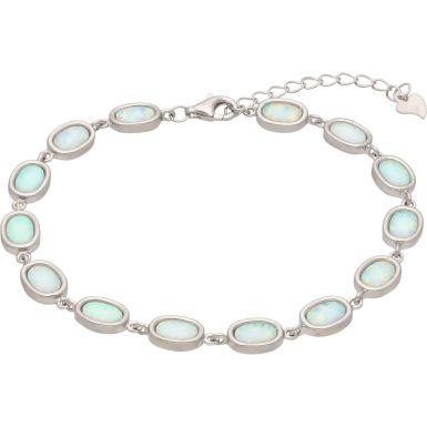 New Silver Synthetic Opal Adjustable Ladies Bracelet