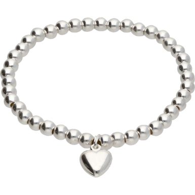 New Sterling Silver Childs Elasticated Heart & Beads Bracelet