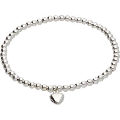 New Sterling Silver 8 Inch Elasticated Heart & Beads Bracelet