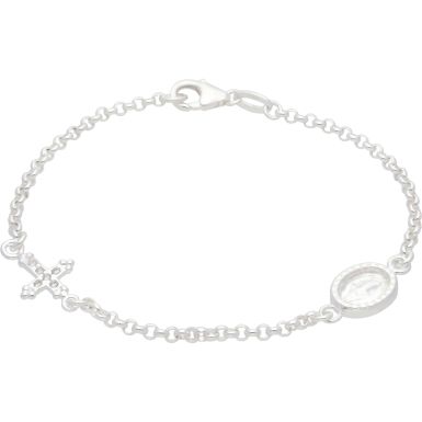 New Sterling Silver Stone Set  Rosaary Style 7.5" Bracelet