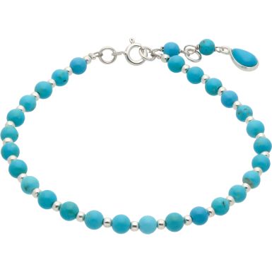 New Sterling Silver 7.5" Turquoise & Silver Bead Bracelet