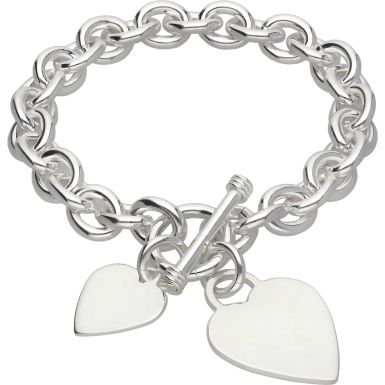 New Sterling Silver Heavy Double Heart T-Bar Bracelet 1.5oz