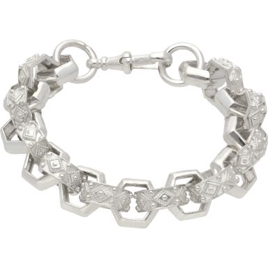 New Sterling Silver 9.5" Hexagon Belcher Bracelet 2oz