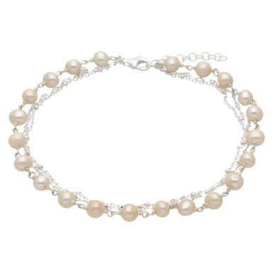 New Sterling Silver 8.5-9" Freshwater Pearl Multi Strand Anklet