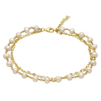 New Gold Plated Silver Fresh Water Pearl Multi Strand Anklet