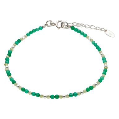 New Sterling Silver Green Agate & Peridot Bead Bracelet