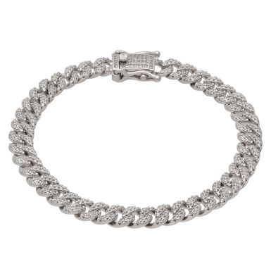 New Sterling Silver Cubic Zirconia 7.5" Curb Link Bracelet