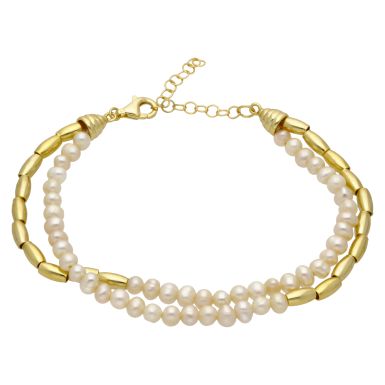 New Gold Plated Sterling Silver Fresh Water Pearl Bead Bracelet