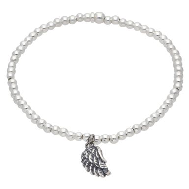 New Sterling Silver 7" Angel Wing Elasticated Bead Bracelet