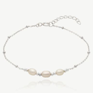 New Sterling Silver Trio Fresh Water Cultured Pearl 7" Bracelet