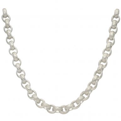 New Sterling Silver 22" Pattern & Polish Oval Belcher Necklace