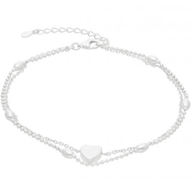New Sterling Silver Heart Double Row 10 Inch Anklet