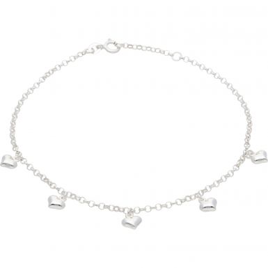 New Sterling Silver 9-10" Hearts Dropper Ladies Anklet