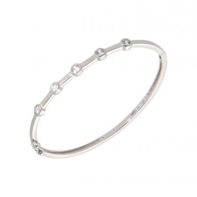 New Sterling Silver Cubic Zirconia 5 Stone Ladies Bangle