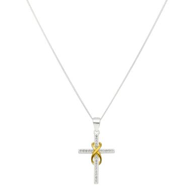 New Sterling Silver Cubic Zirconia Infinity Cross & 18" Necklace