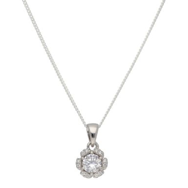 New Sterling Silver Cubic Zirconia Petal Flower 18" Necklace
