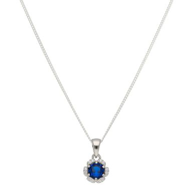 New Sterling Silver Blue Stone Set Petal Flower 18" Necklace