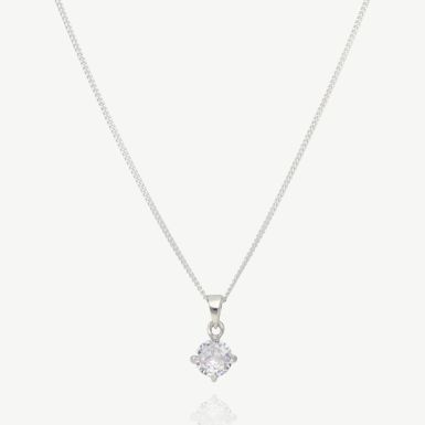 New Sterling Silver Cubic Zirconia Solitaire Pendant & Necklace