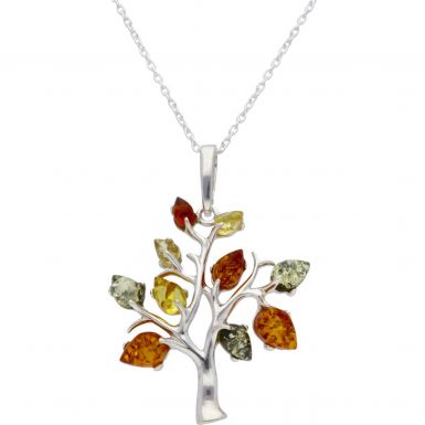 New Sterling Silver Three Tone Amber Tree Necklace