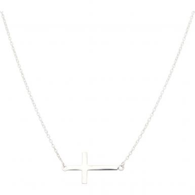 New Sterling Silver Long Sideways Resurrection Cross Necklace
