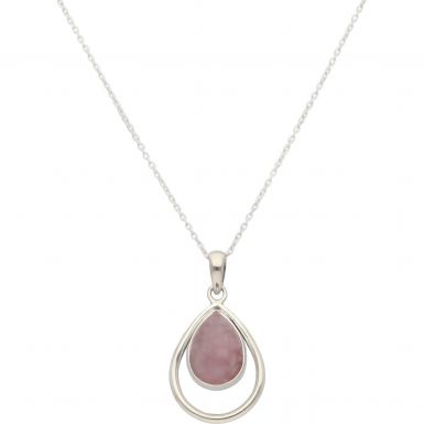 New Sterling Silver Rose Quartz Teardrop Pendant & Necklace