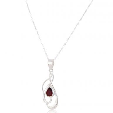 New Sterling Silver Garnet Swirl Pendant & 18" Chain Necklace
