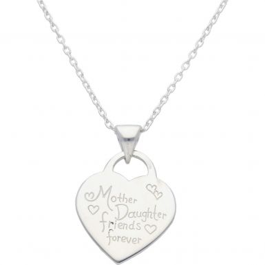 New Silver Mother Daughter Friends Forever Heart Necklace