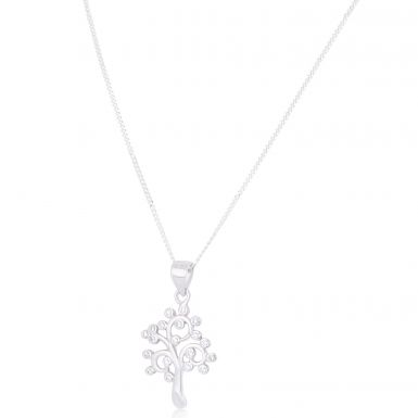 New Silver Cubic Zirconia Tree Of Life Pendant & 18Inch Necklace