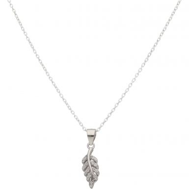 New Sterling Silver Cubic Zirconia Leaf Pendant & Chain Necklace
