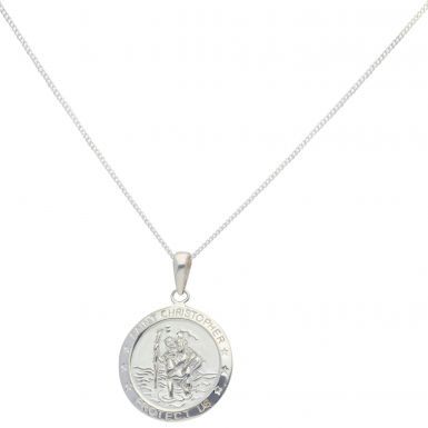 New Sterling Silver Protect Us St Chistopher Pendant & Necklace