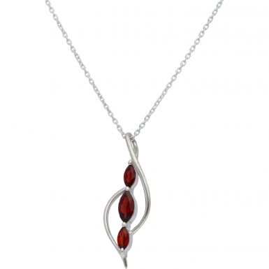 New Sterling Silver Triple Garnet Pendant & 18" Necklace