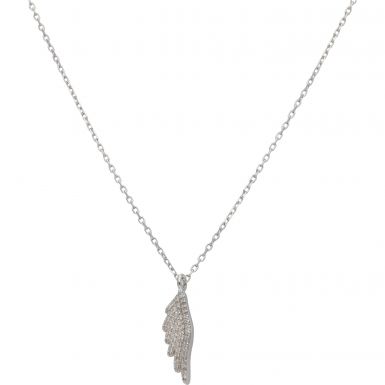 New Sterling Silver Cubic Zirconia Angel Wing 18" Chain Necklace